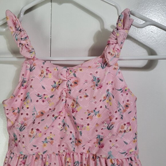 TAHARI Girls SZ 4 Pink Floral Eyelet Sundress Summer Spring - Picture 4 of 11
